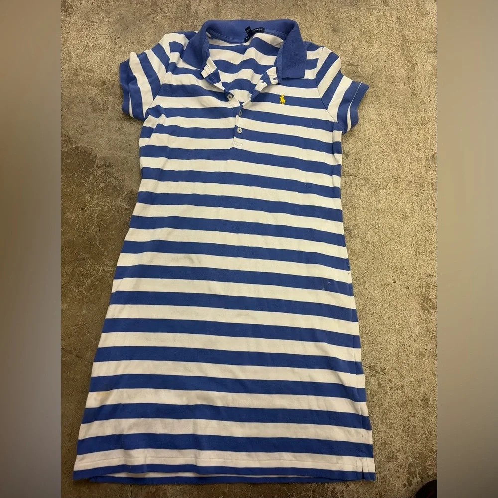 Ralph Lauren preppy Blue and White Striped Polo Dress - Picture 1 of 4